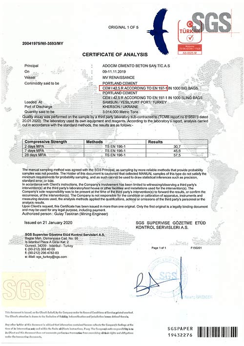 сертификат турецкого цемента